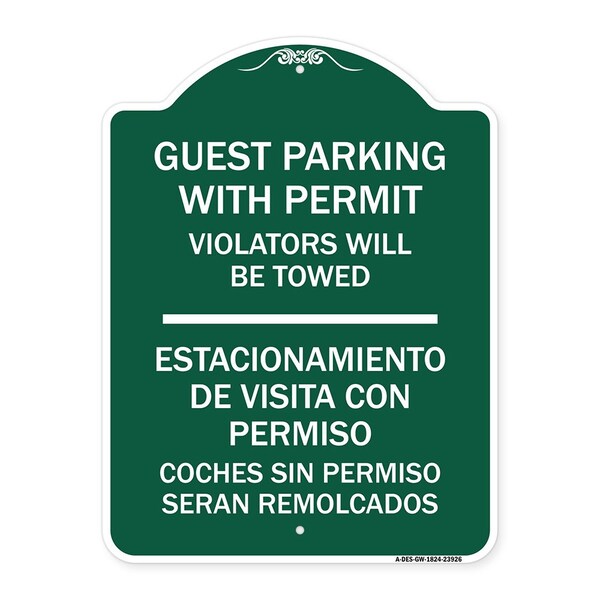 Signmission Guest Parking with Permit Violators Will Be Towed Estacionamento De Visita Con Permis, GW-1824-23926 A-DES-GW-1824-23926 - main